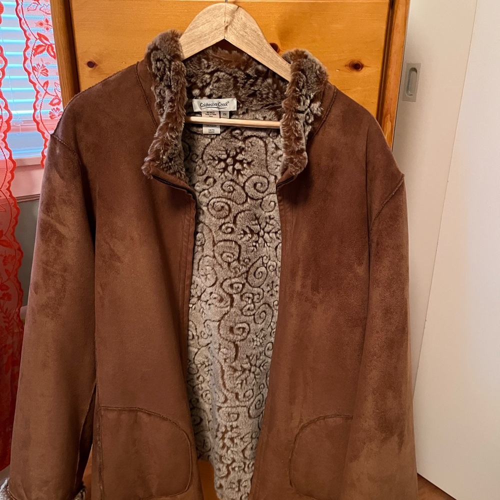 Coldwater Creek Chocolate Teddy Jacket with Swirl Lining